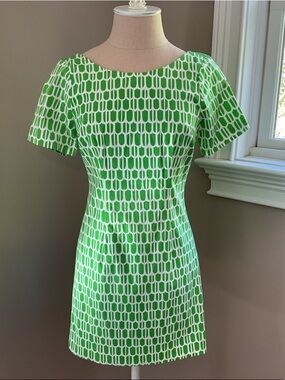 Plenty by Tracy Reese Green and White Geometric Mini Shift Dress